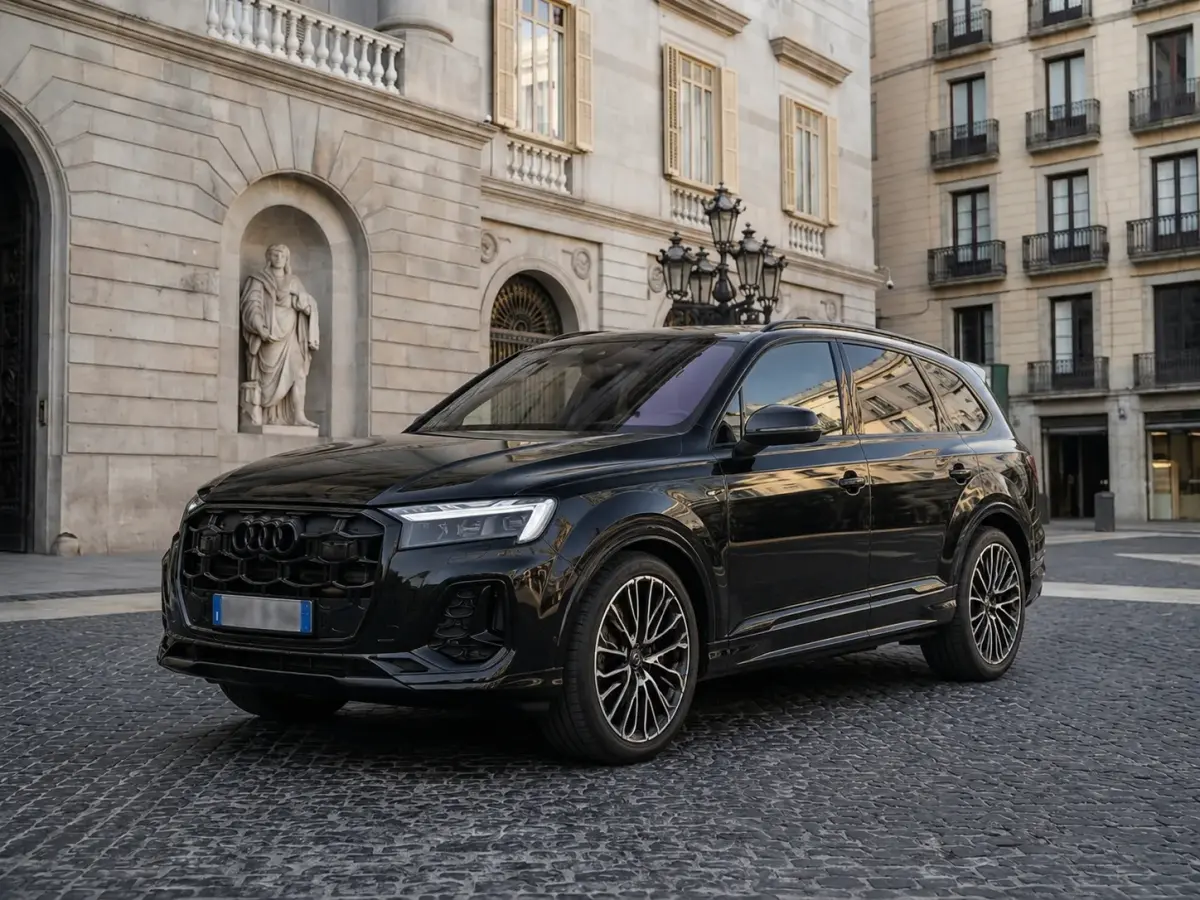 Audi Q7 50 TDI S-Line Edition 2025, side profile — Marbella Luxury Car Rental, Marbella. The 2025 Audi Q7 50 TDI S-Line Edition runs a 286 hp diesel drivetrain built around…
