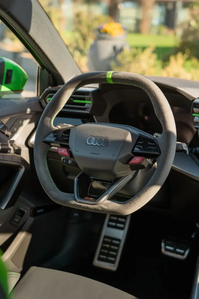 Audi RS3 Restyling 2025, interior — Marbella Luxury Car Rental, Marbella. The 2025 Audi RS3 Restyling brings 400 hp to a body that still seats four, which makes it…