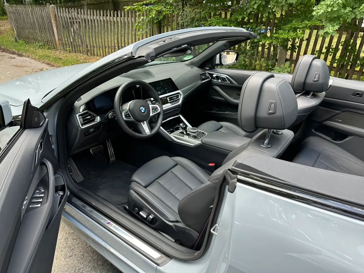 BMW 430i Cabrio 2023, interior — Marbella Luxury Car Rental, Marbella. The 2023 BMW 430i Cabrio pairs a 245 hp turbocharged engine with a folding soft top,…
