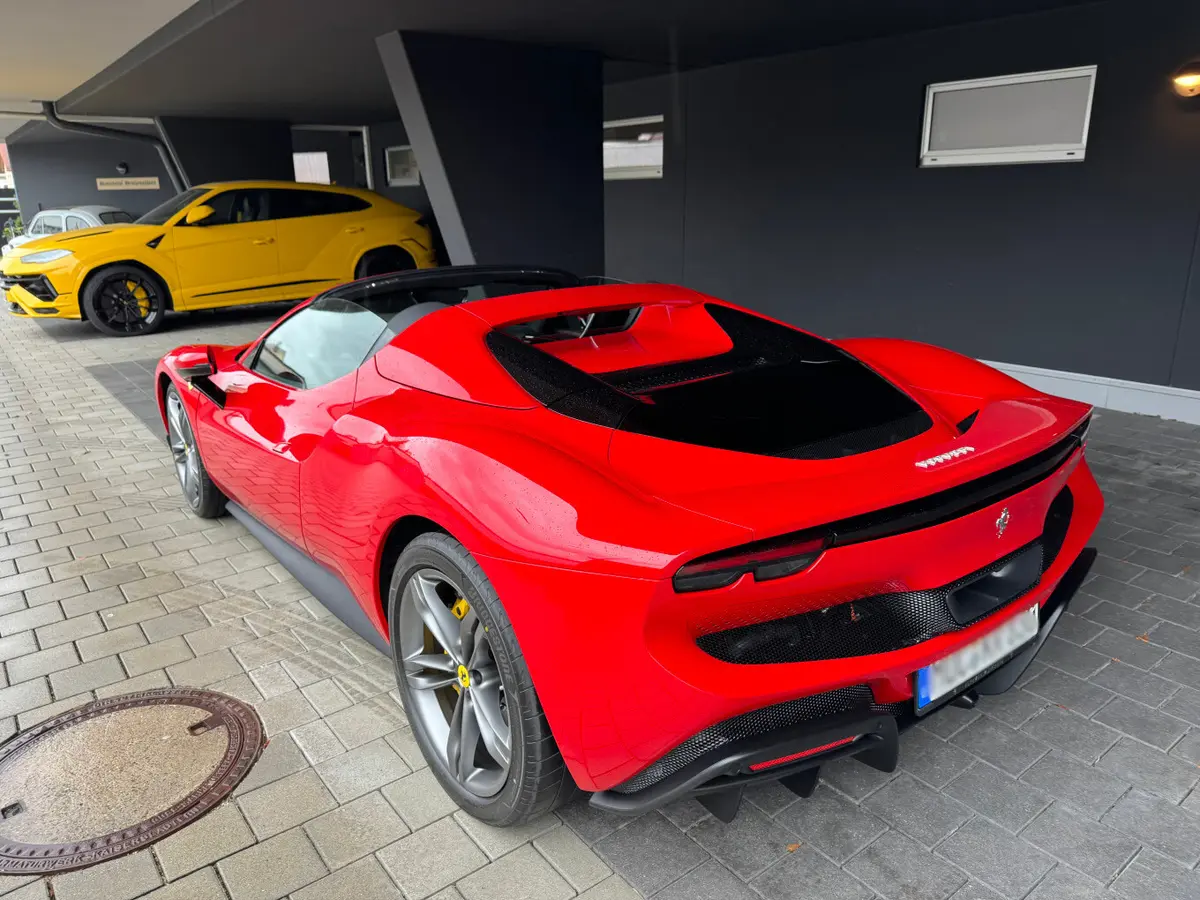 Ferrari 296 GTS Spider 2024, rear view — Marbella Luxury Car Rental, Marbella. The Ferrari 296 GTS Spider pairs a plug-in hybrid V6 with 819 hp, a figure that puts it…