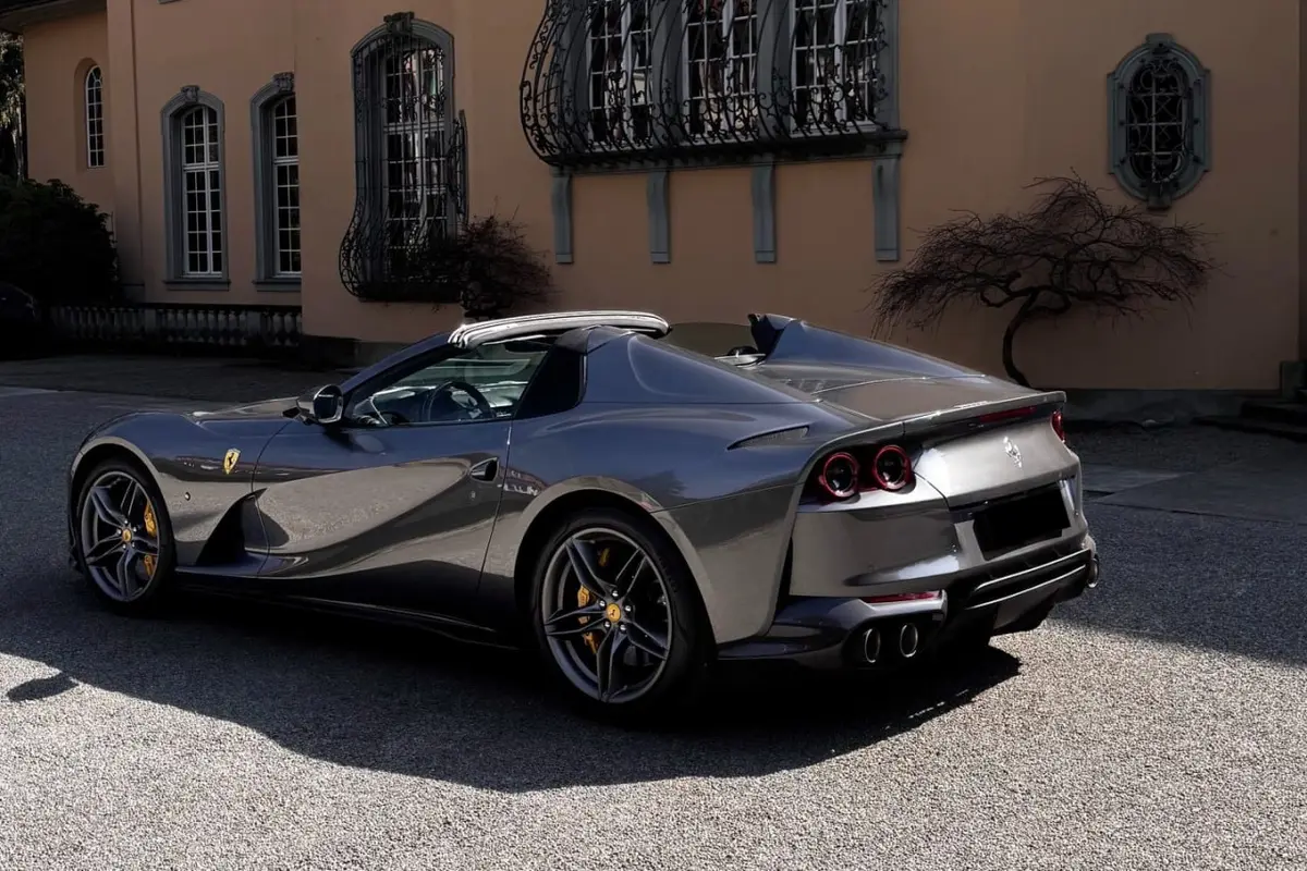 Ferrari 812 GTS 2024, front view — Marbella Luxury Car Rental, Marbella. The Ferrari 812 GTS pairs an 800 hp naturally aspirated V12 with a folding hard top, a…