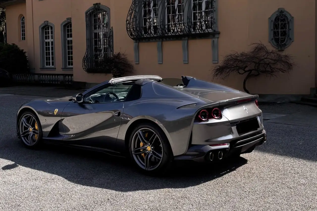 Ferrari 812 GTS 2024, front view — Marbella Luxury Car Rental, Marbella. The Ferrari 812 GTS pairs an 800 hp naturally aspirated V12 with a folding hard top, a…
