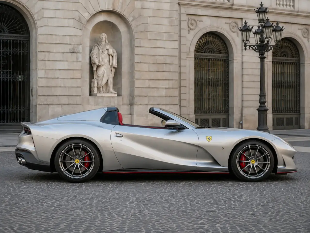Ferrari 812 GTS 2024, side profile — Marbella Luxury Car Rental, Marbella. The Ferrari 812 GTS pairs an 800 hp naturally aspirated V12 with a folding hard top, a…