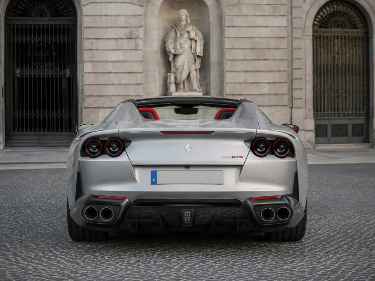 Ferrari 812 GTS 2024, exterior — Marbella Luxury Car Rental, Marbella. The Ferrari 812 GTS pairs an 800 hp naturally aspirated V12 with a folding hard top, a…