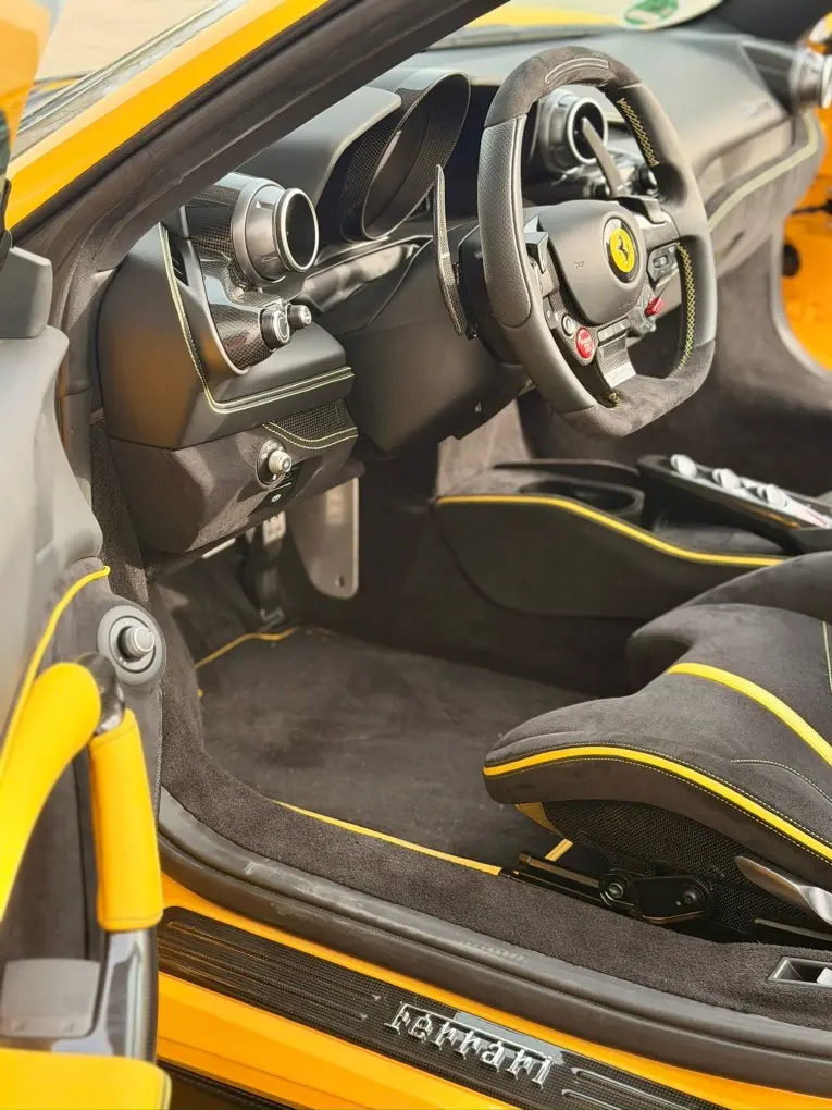 Ferrari F8 SPIDER 2023, interior — Marbella Luxury Car Rental, Marbella. The Ferrari F8 Spider pairs a 720 hp twin-turbo V8 with a retractable hard top, so the…