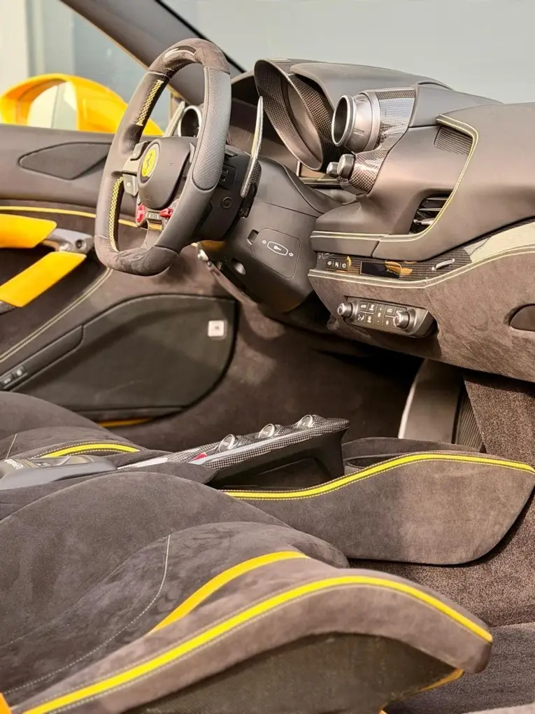 Ferrari F8 SPIDER 2023, dashboard — Marbella Luxury Car Rental, Marbella. The Ferrari F8 Spider pairs a 720 hp twin-turbo V8 with a retractable hard top, so the…