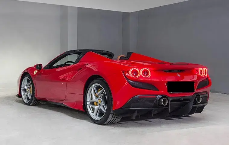 Ferrari F8 Tributo Spider Red 2023, interior — Marbella Luxury Car Rental, Marbella. The Ferrari F8 Tributo Spider pairs 720 hp with a retractable hard top, which means the…
