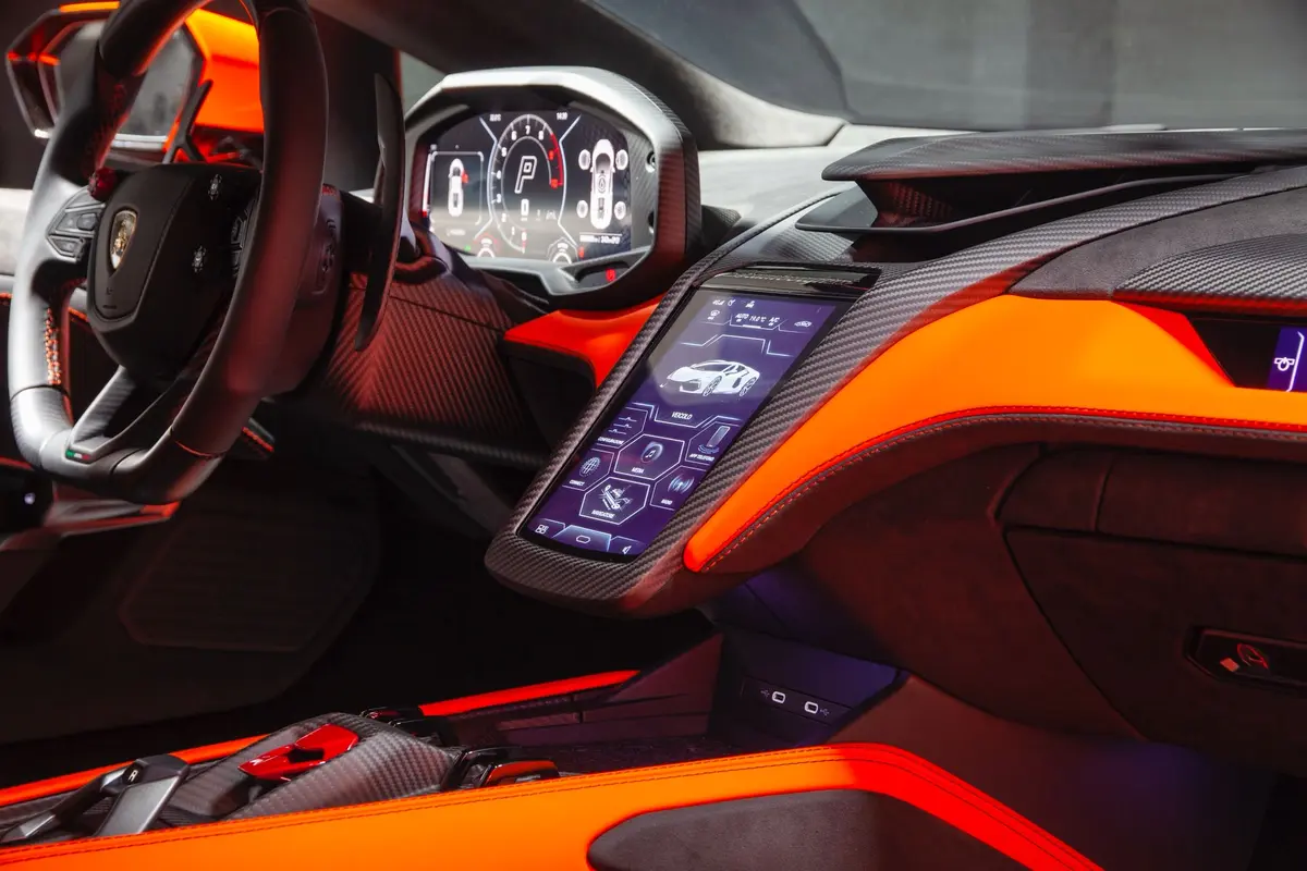 Lamborghini Revuelto 2026, dashboard — Marbella Luxury Car Rental, Marbella. The Lamborghini Revuelto is Lamborghini's first V12 hybrid, and the number that matters…