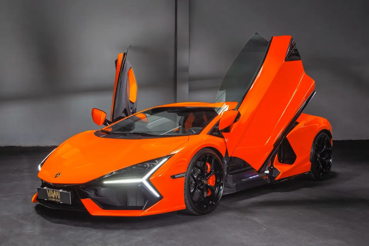Lamborghini Revuelto 2026, side profile — Marbella Luxury Car Rental, Marbella. The Lamborghini Revuelto is Lamborghini's first V12 hybrid, and the number that matters…