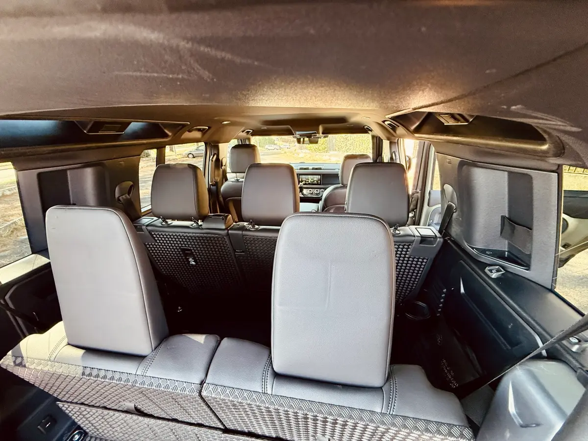 Land Rover Defender X-Dynamic 7 seater 2024, exterior — Marbella Luxury Car Rental, Marbella. The 2024 Land Rover Defender X-Dynamic seats seven and puts out 300 hp, which in practice…