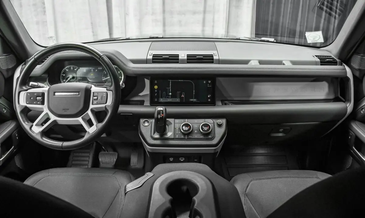 Land Rover Defender X-Dynamic 7 seater 2024, dashboard — Marbella Luxury Car Rental, Marbella. The 2024 Land Rover Defender X-Dynamic seats seven and puts out 300 hp, which in practice…