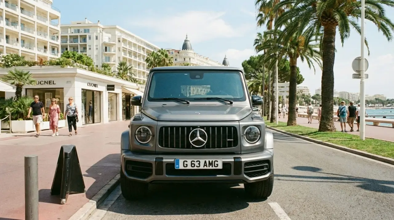 Mercedes Benz G63 2023, rear view — Marbella Luxury Car Rental, Marbella. The Mercedes Benz G63 keeps the upright, slab-sided silhouette that has defined the…