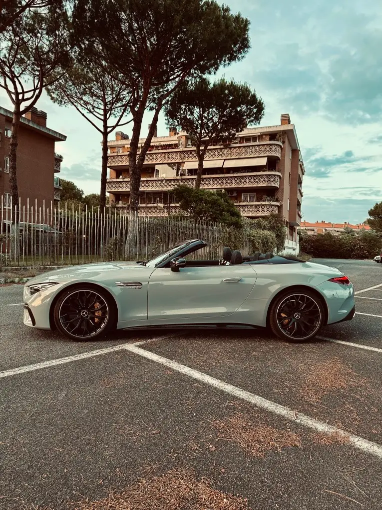 Mercedes Benz SL63 Cabrio 2023, exterior — Marbella Luxury Car Rental, Marbella. The Mercedes-Benz SL63 Cabrio pairs a 585 hp V8 with the kind of four-seat practicality…