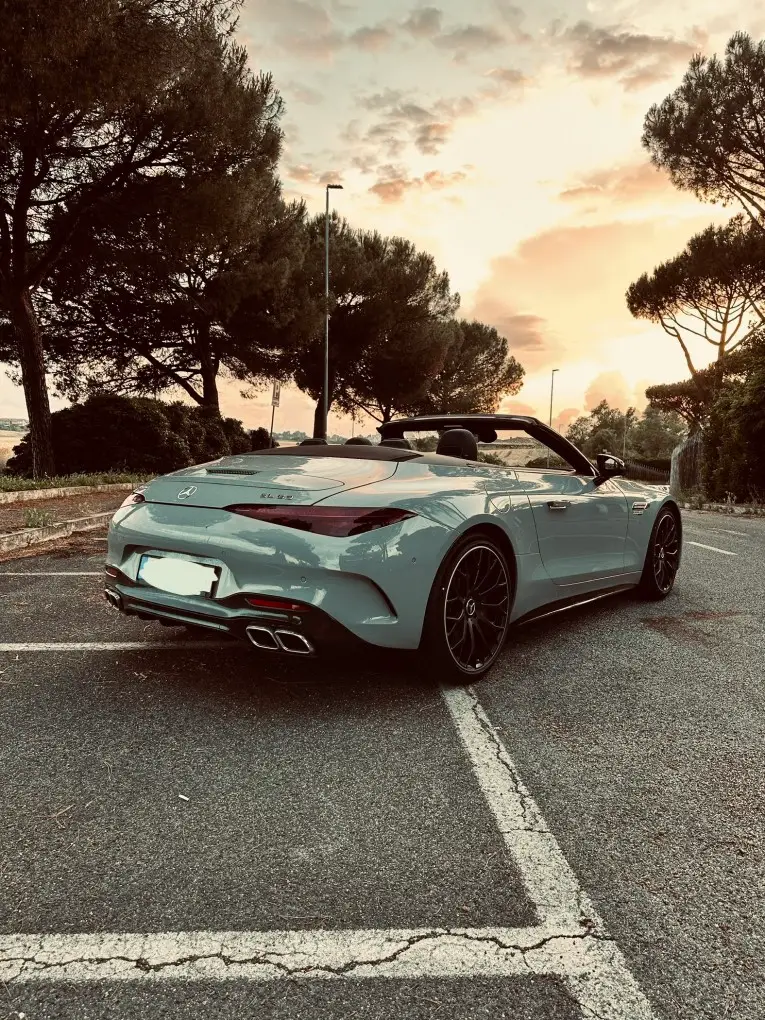 Mercedes Benz SL63 Cabrio 2023, rear view — Marbella Luxury Car Rental, Marbella. The Mercedes-Benz SL63 Cabrio pairs a 585 hp V8 with the kind of four-seat practicality…
