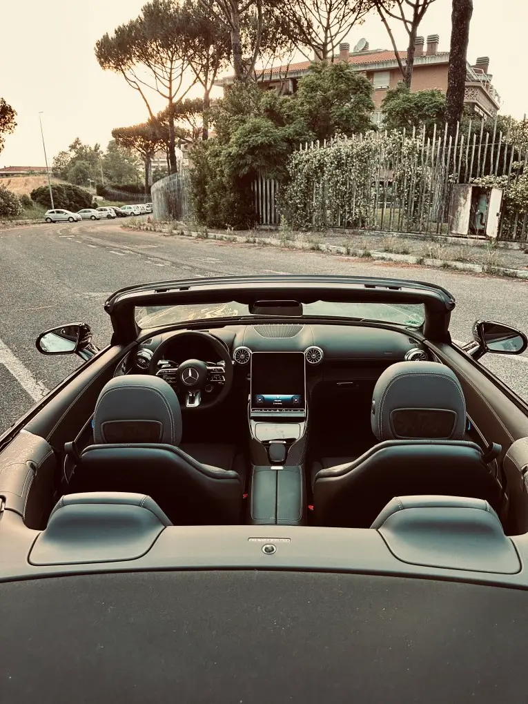 Mercedes Benz SL63 Cabrio 2023, interior — Marbella Luxury Car Rental, Marbella. The Mercedes-Benz SL63 Cabrio pairs a 585 hp V8 with the kind of four-seat practicality…