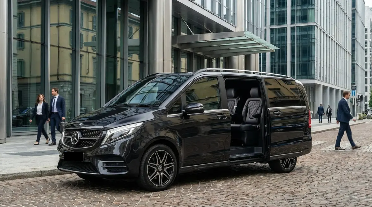 Mercedes V Class 2026, interior — Marbella Luxury Car Rental, Marbella. The Mercedes Benz V Class is not built to chase corners on the A-369 toward Ronda; it is…