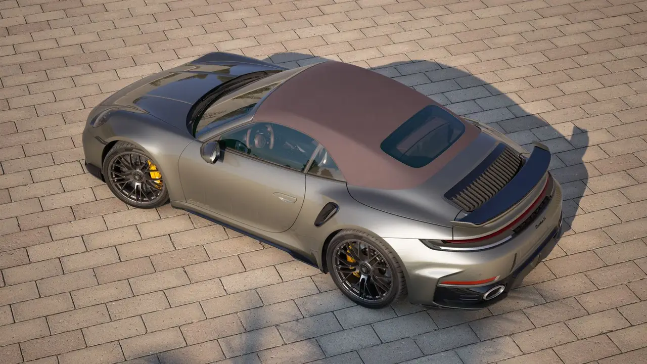 Porsche 911 992 Carrera Turbo S Cabrio 2026, front view — Marbella Luxury Car Rental, Marbella. The 992-generation 911 Carrera Turbo S Cabrio puts 650 hp behind a roof that folds away…