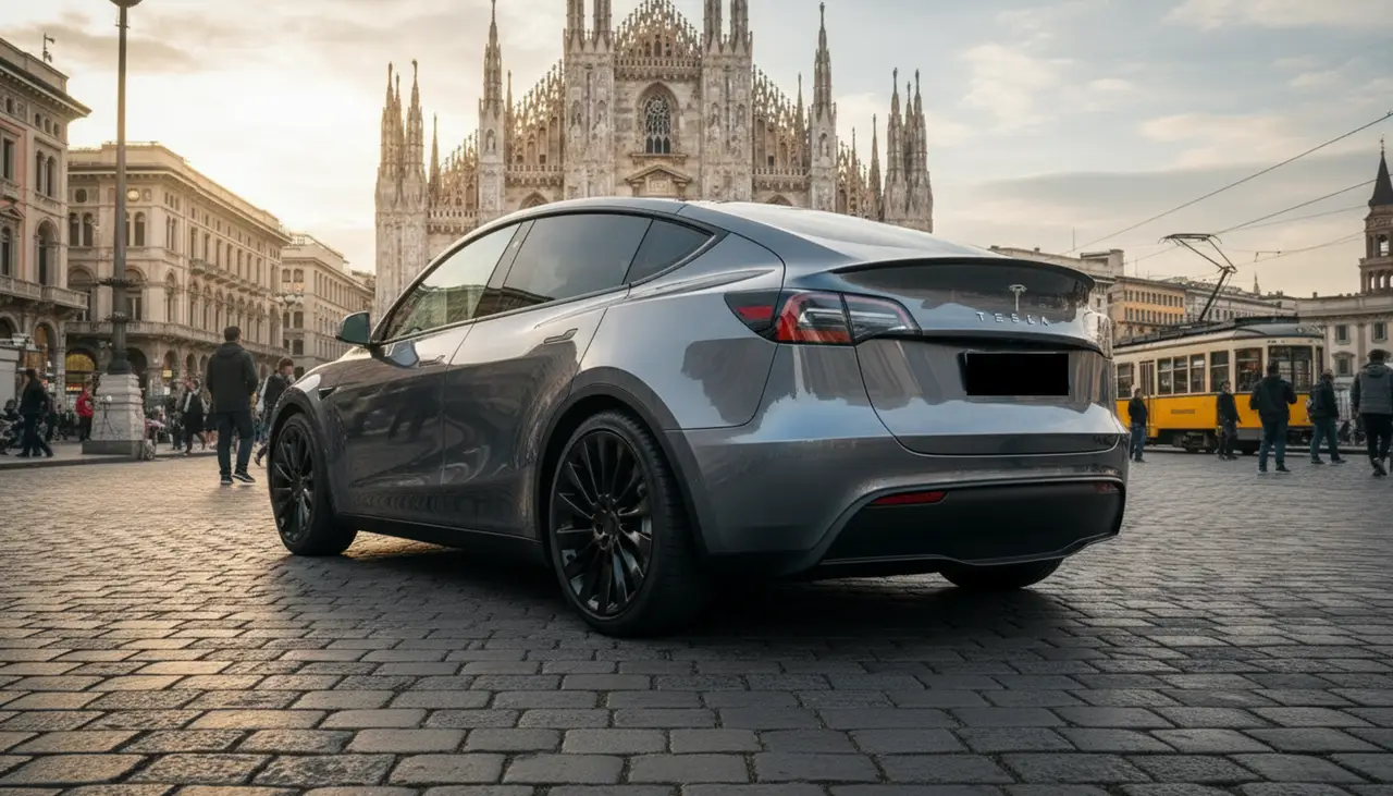 Tesla Model Y Long Range 2023, exterior — Marbella Luxury Car Rental, Marbella. The Tesla Model Y Long Range trades the theatre of a combustion engine for something…
